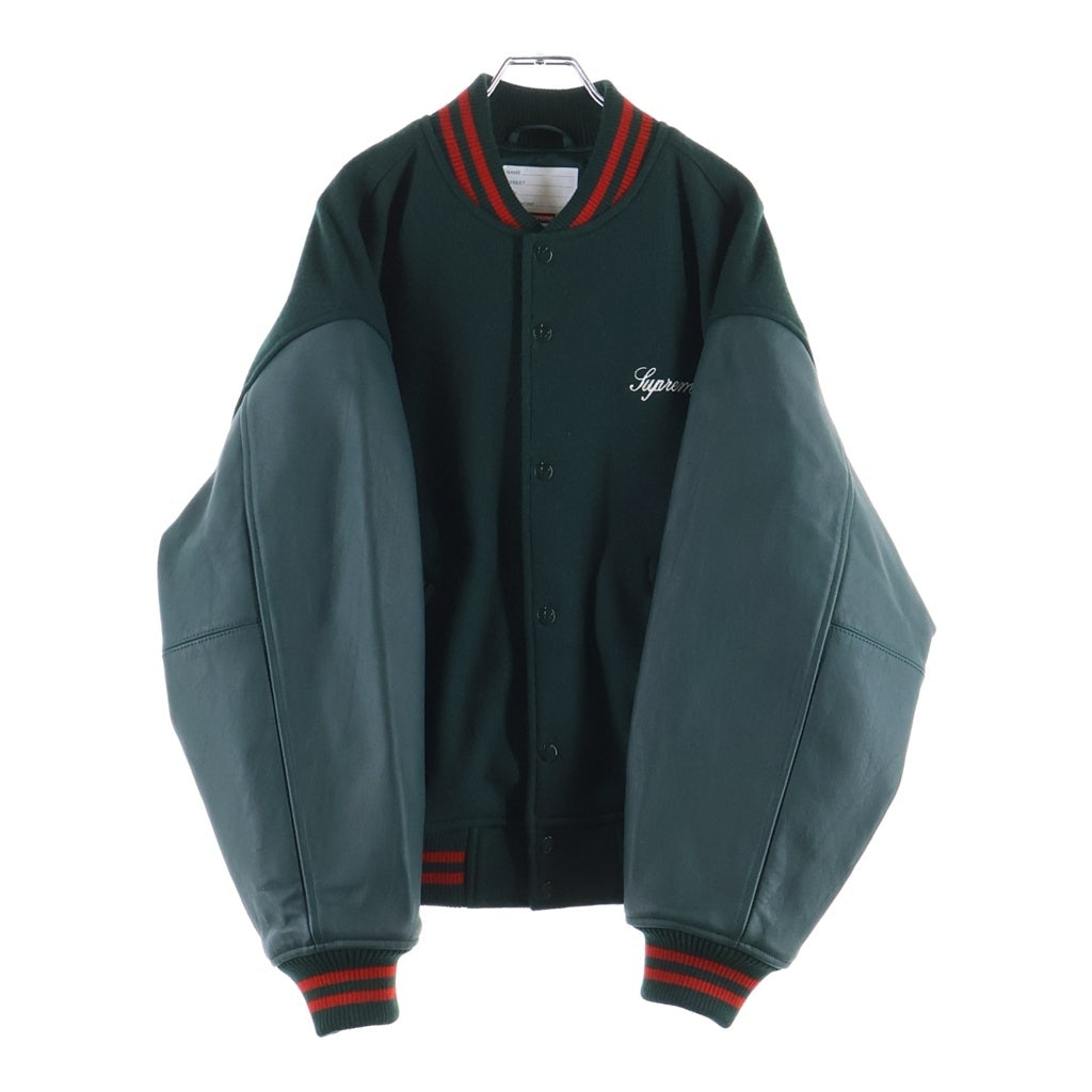 SUPREME(シュプリーム) 26SS Cross Varsity Jacket バックロゴ クロス アームレザー切替 バーシティジャケット ブルゾン グリーン