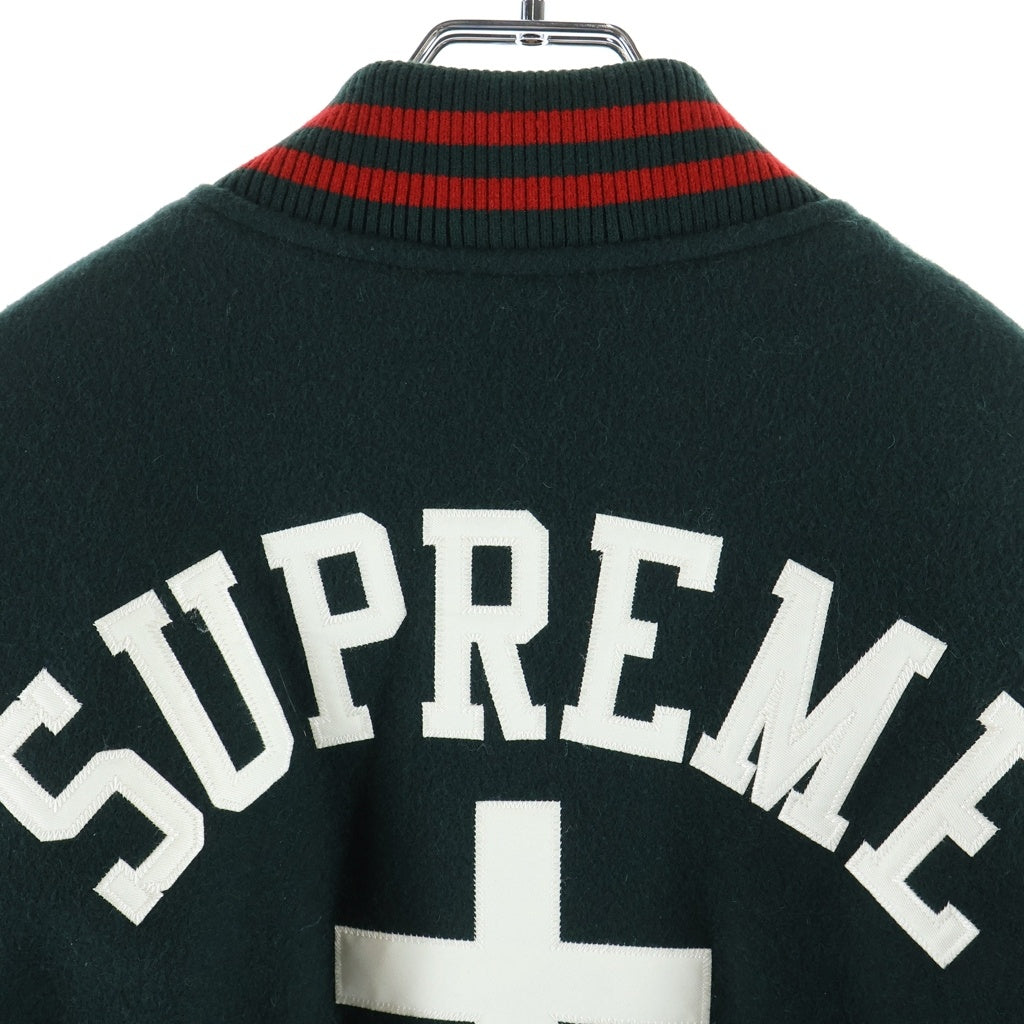 SUPREME(シュプリーム) 26SS Cross Varsity Jacket バックロゴ クロス アームレザー切替 バーシティジャケット ブルゾン グリーン