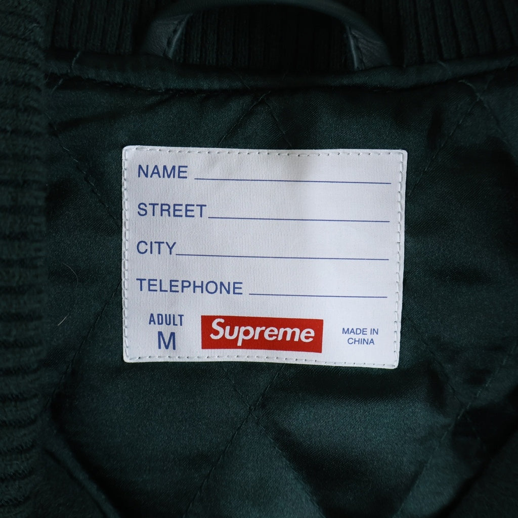 SUPREME(シュプリーム) 26SS Cross Varsity Jacket バックロゴ クロス アームレザー切替 バーシティジャケット ブルゾン グリーン
