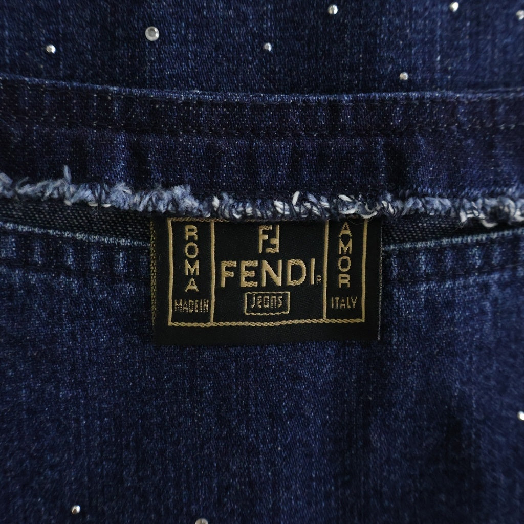 FENDI(フェンディ) フリンジ ラインストーン デニム ノースリーブ カットソー レディース インディゴ 10.582727