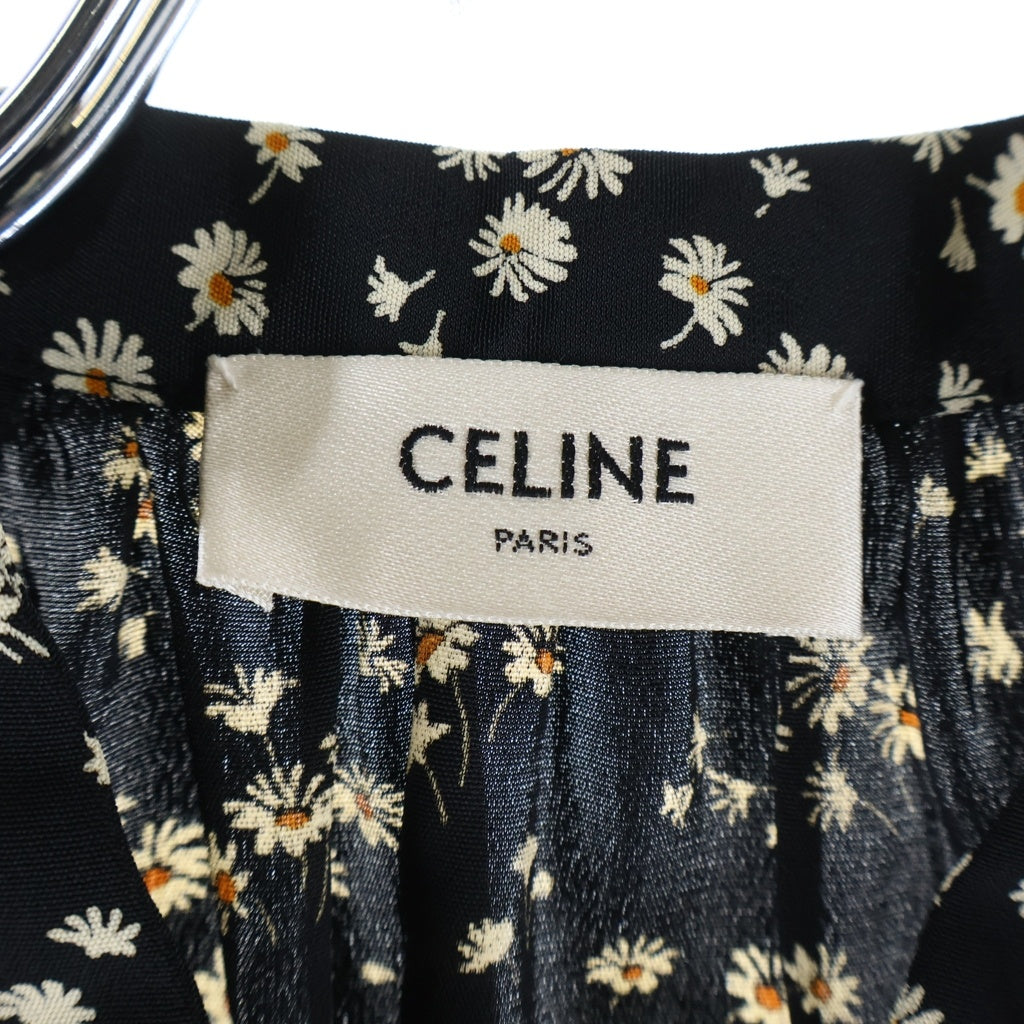 CELINE(セリーヌ) フォークボタン プラケット付 デイジー 花柄 レーヨン ロングワンピース レディース ブラック 2R091564D