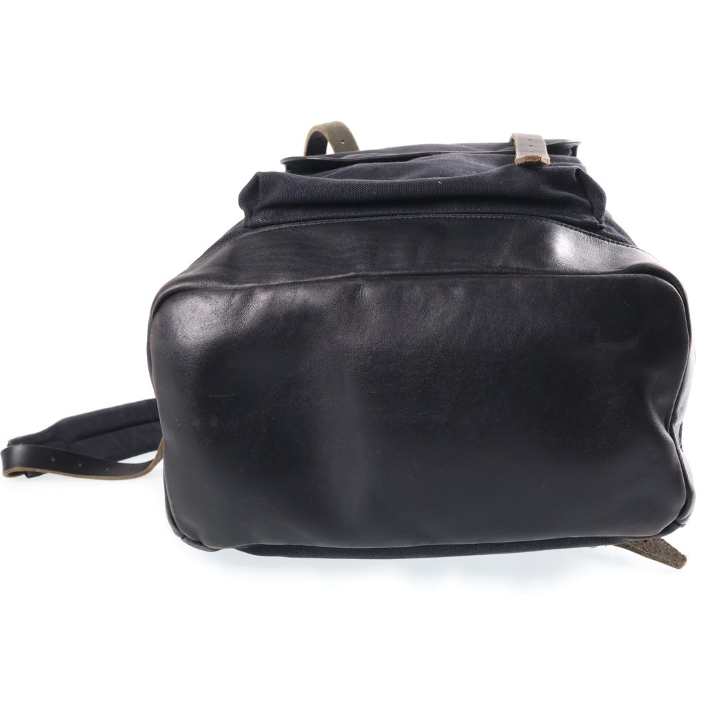 COMME des GARCONS HOMME(コムデギャルソンオム) ドローストリング レザー切替 コットンキャンバス リュックサック バックパック ブラック HH-K 205