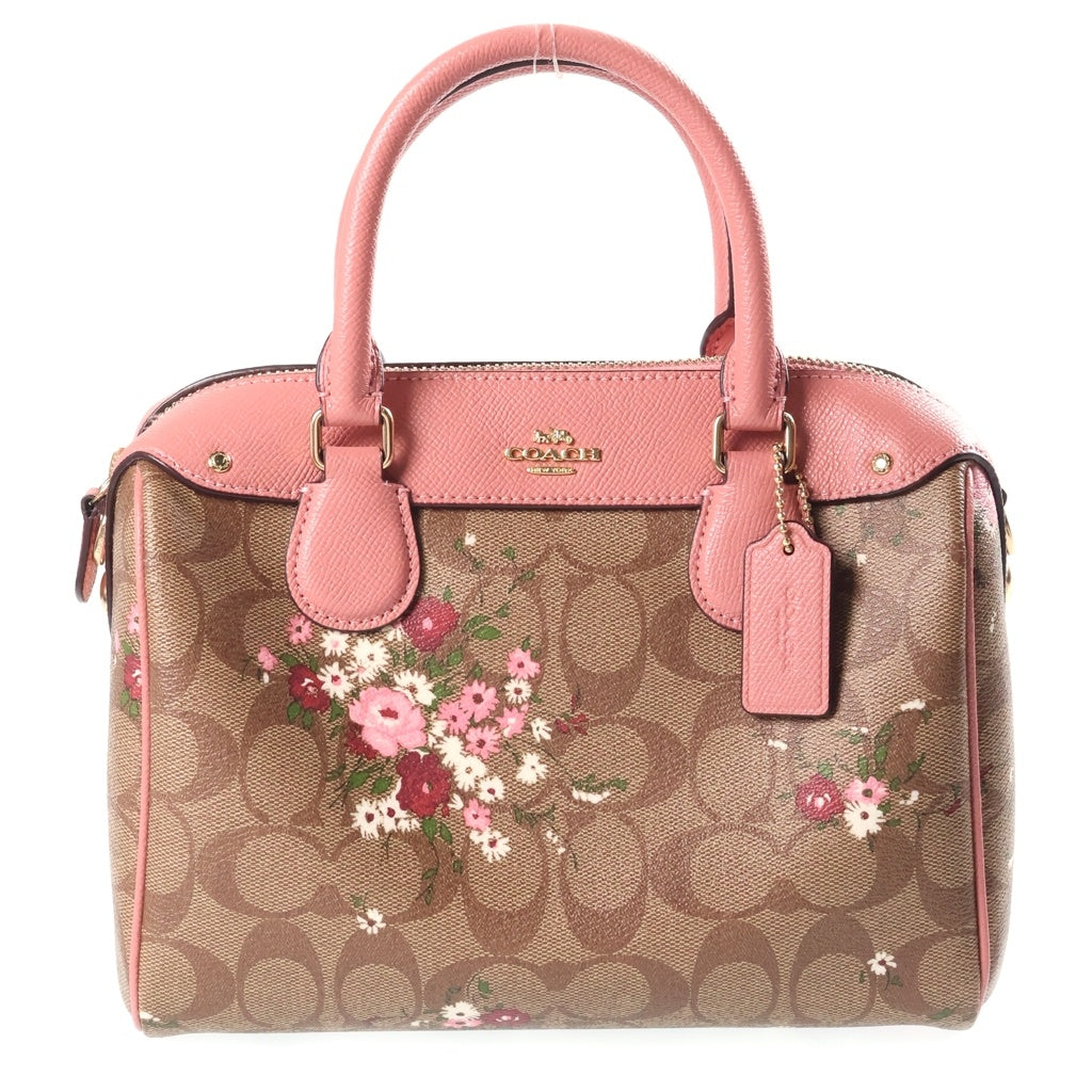 COACH(コーチ) シグネチャー フローラルプリント PVCレザー 2WAY ショルダー ミニボストンハンドバッグ ブラウン/ピンク F29631 レディース