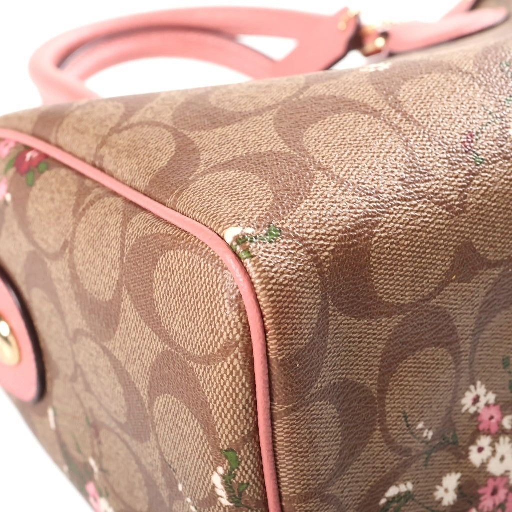 COACH(コーチ) シグネチャー フローラルプリント PVCレザー 2WAY ショルダー ミニボストンハンドバッグ ブラウン/ピンク F29631 レディース