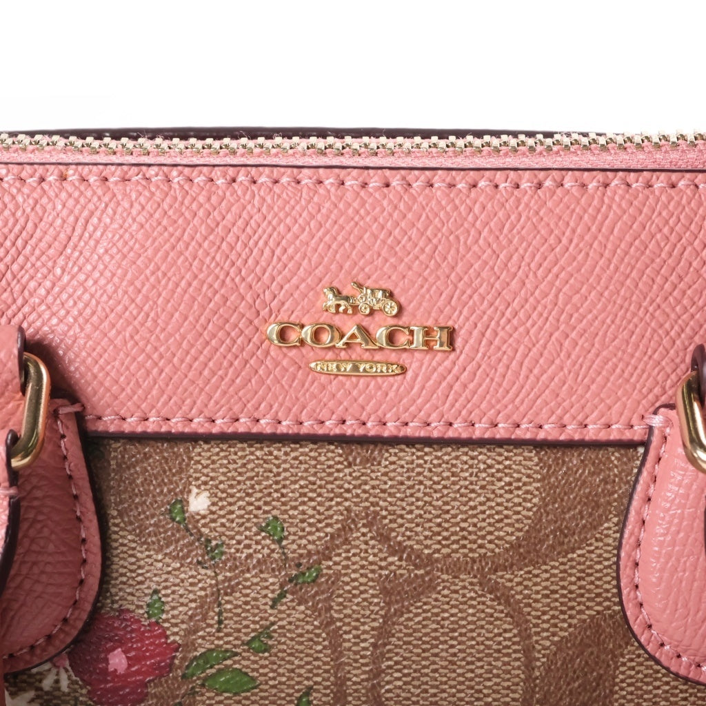 COACH(コーチ) シグネチャー フローラルプリント PVCレザー 2WAY ショルダー ミニボストンハンドバッグ ブラウン/ピンク F29631 レディース