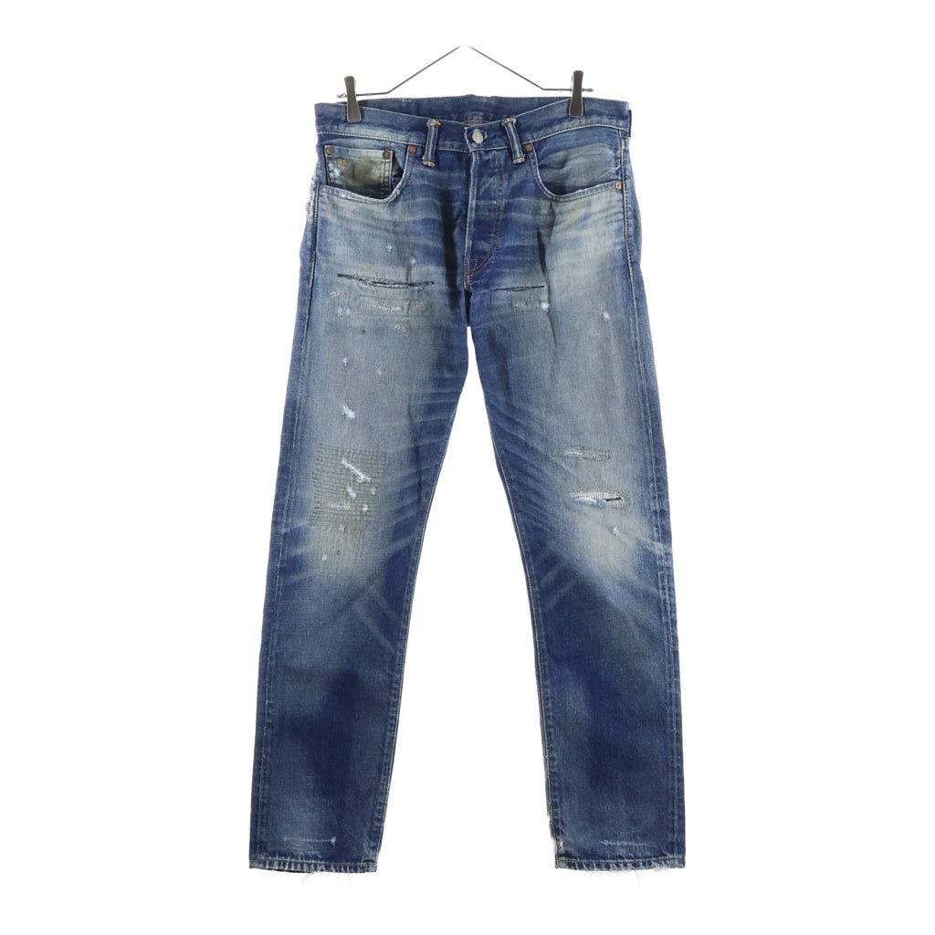 RRL(ダブルアールエル) ダメージ加工 スリムフィット ボタンフライ デニムパンツ インディゴ 782504838029