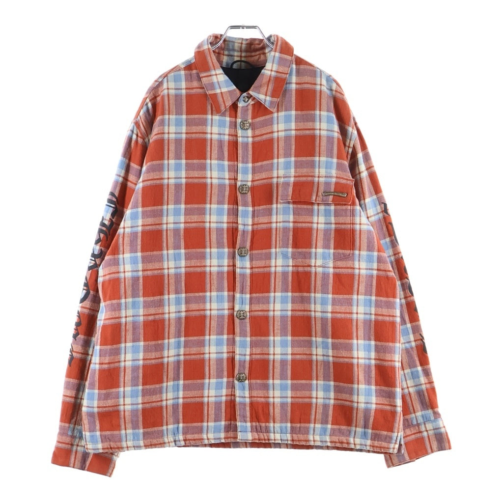 CHROME HEARTS(クロムハーツ) WORKN JNKYD PLD 袖ロゴプリント クロスボールボタン チェック柄シャツブルゾン 長袖キルティングシャツ レッド