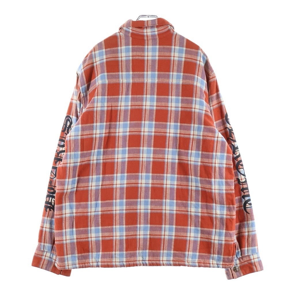 CHROME HEARTS(クロムハーツ) WORKN JNKYD PLD 袖ロゴプリント クロスボールボタン チェック柄シャツブルゾン 長袖キルティングシャツ レッド