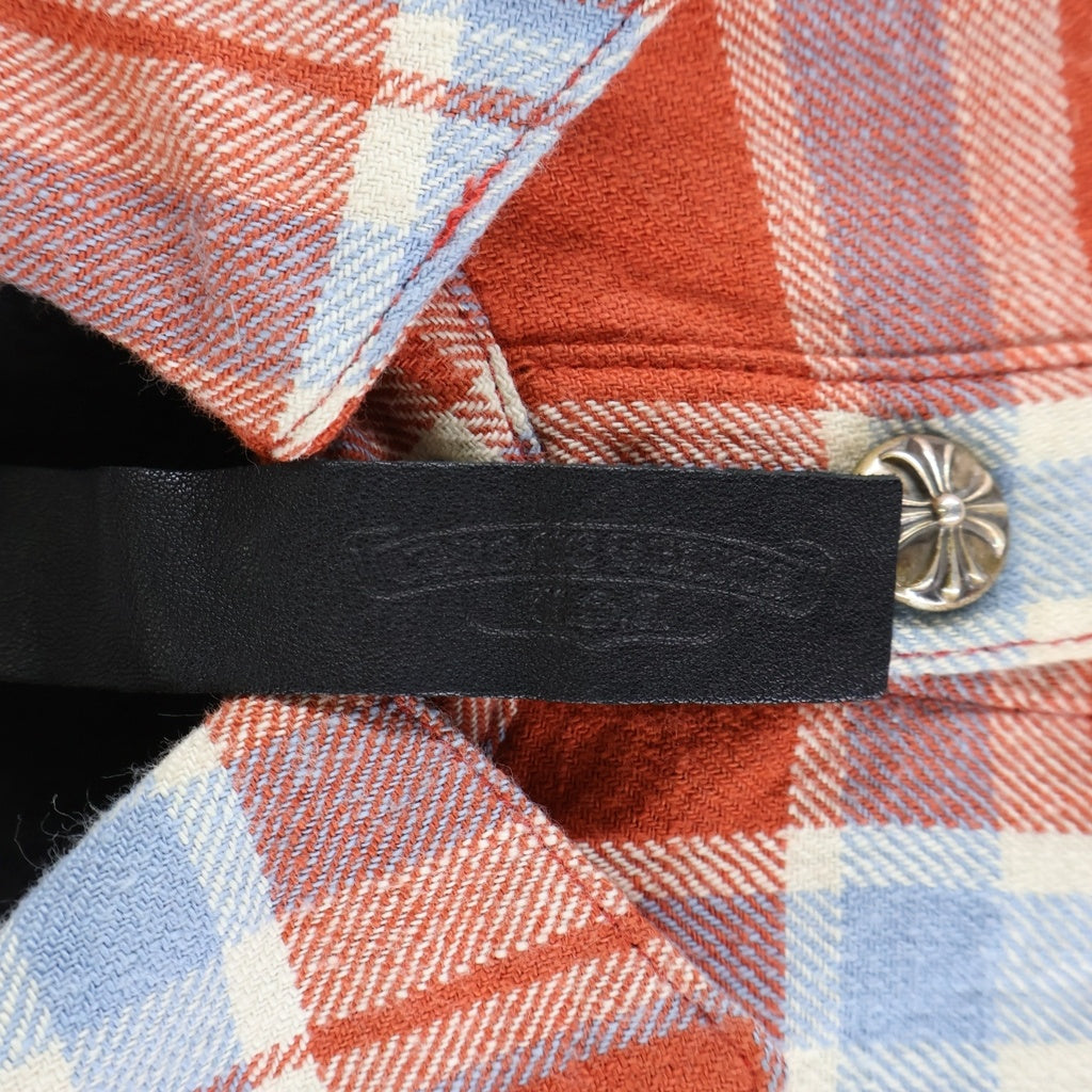 CHROME HEARTS(クロムハーツ) WORKN JNKYD PLD 袖ロゴプリント クロスボールボタン チェック柄シャツブルゾン 長袖キルティングシャツ レッド