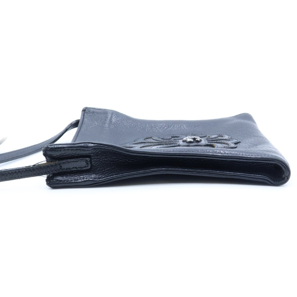 CHROME HEARTS(クロムハーツ) SQ PKT BS FLUER スクエアポケット BSフレアパッチレザーショルダーバッグ ブラック レディース
