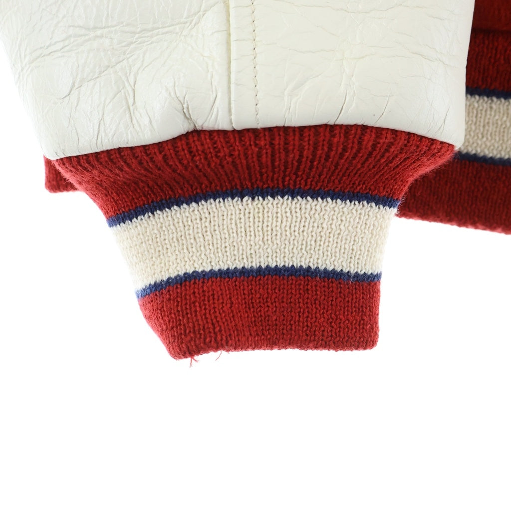 A BATHING APE(アベイシングエイプ) 14AW 1ST 復刻 ロゴワッペン レザー切り替え スタジャン ブルゾン レッド/ホワイト 1875-141-060