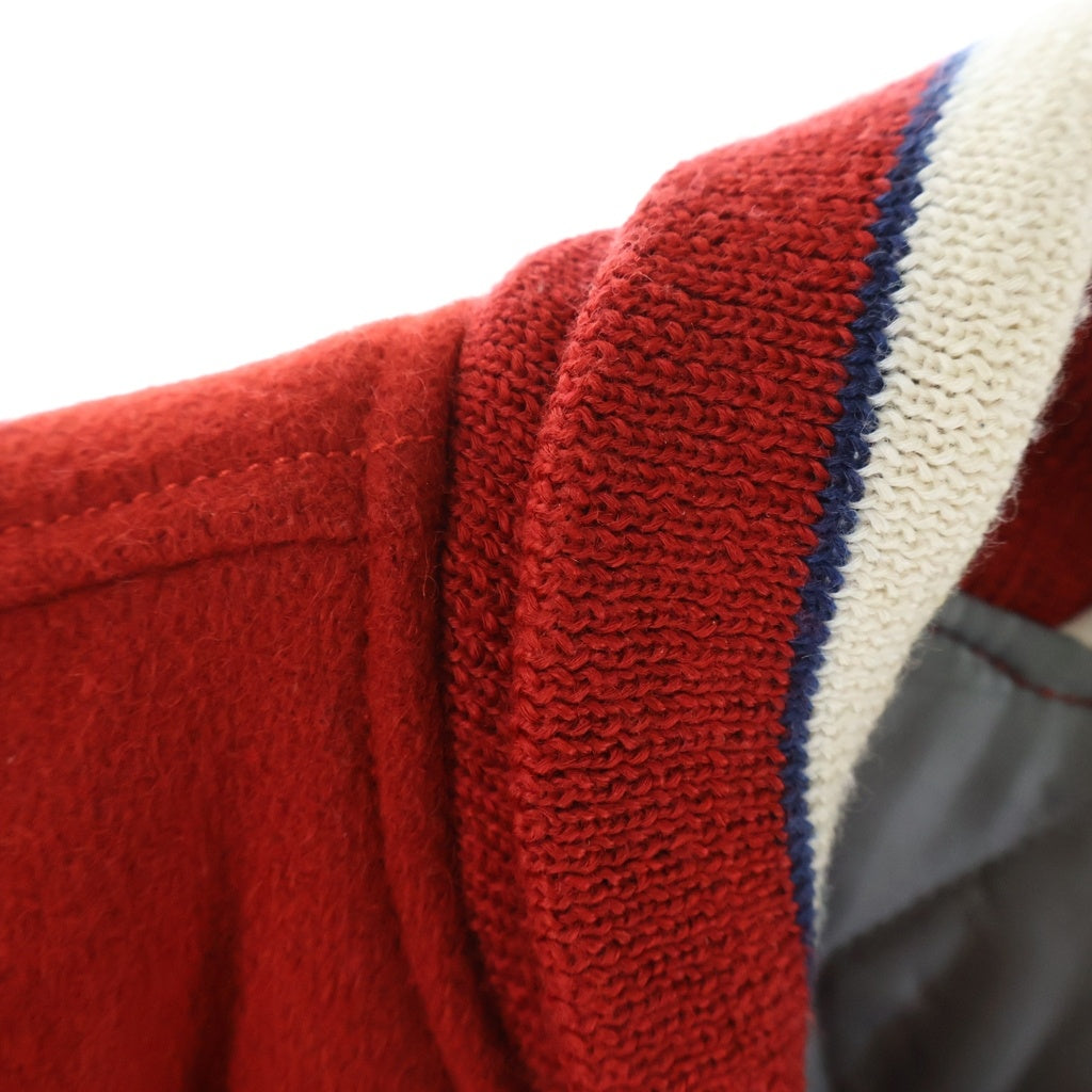 A BATHING APE(アベイシングエイプ) 14AW 1ST 復刻 ロゴワッペン レザー切り替え スタジャン ブルゾン レッド/ホワイト 1875-141-060