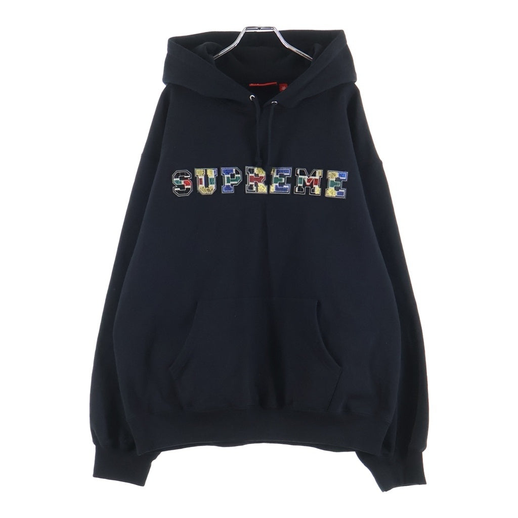 SUPREME(シュプリーム) 23AW Collegiate Patchwork Leather Hooded Sweatshirt カリージェトパッチワークレザー フーデッドスウェットシャツ パーカー ブラック