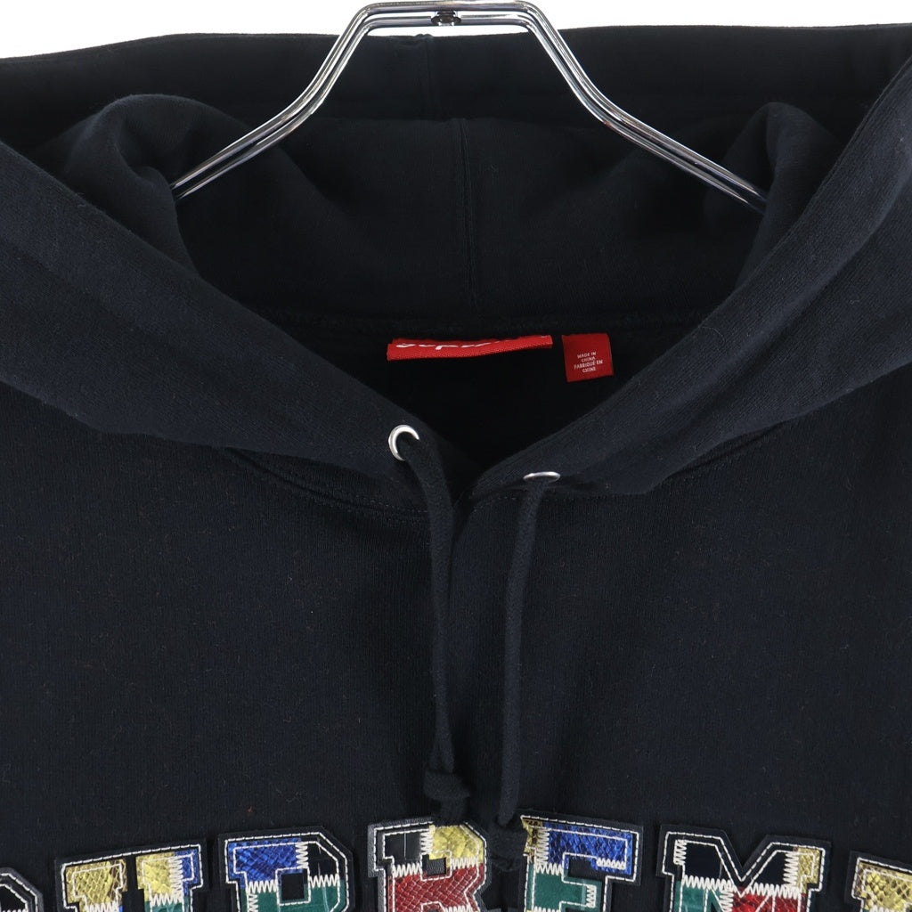 SUPREME(シュプリーム) 23AW Collegiate Patchwork Leather Hooded Sweatshirt カリージェトパッチワークレザー フーデッドスウェットシャツ パーカー ブラック