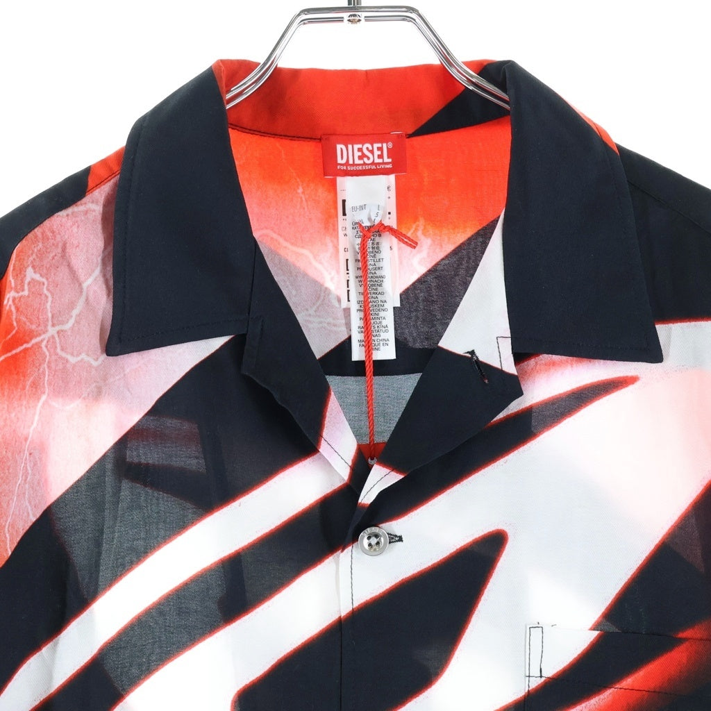 DIESEL(ディーゼル) BMOWT-ADRIAN SHIRT 総柄 レーヨン オープンカラー半袖シャツ レッド A13169