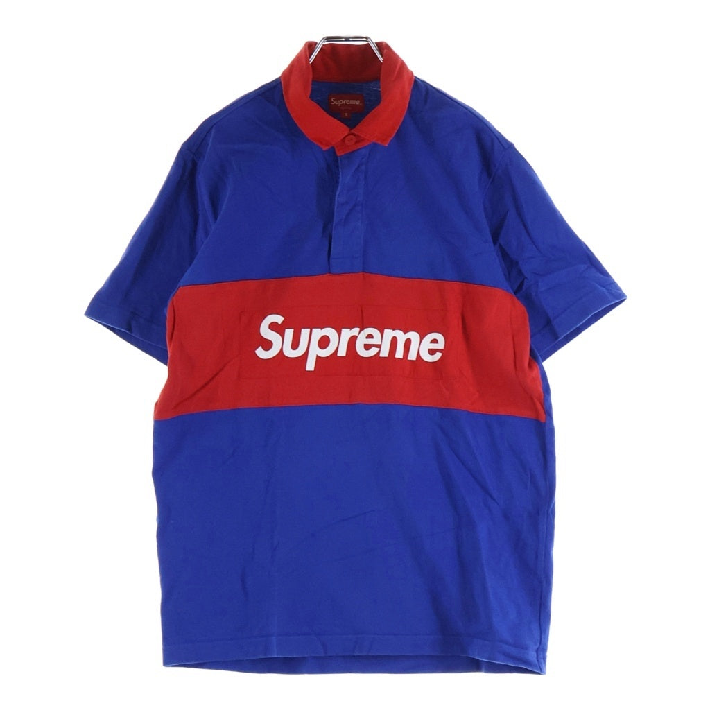 SUPREME(シュプリーム) 16SS S/S Rugby ロゴプリント 半袖ラガーシャツ ポロシャツ ブルー/レッド