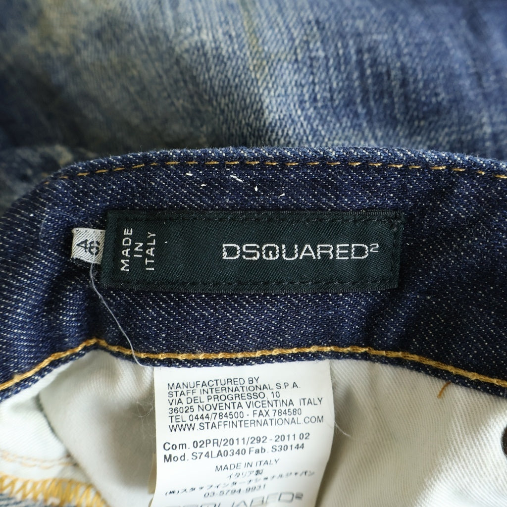 DSQUARED2(ディースクエアード) 11AW BIKER JEAN レザー装飾 ボタンフライ バイカージーン デニムパンツ インディゴ S74LA0340