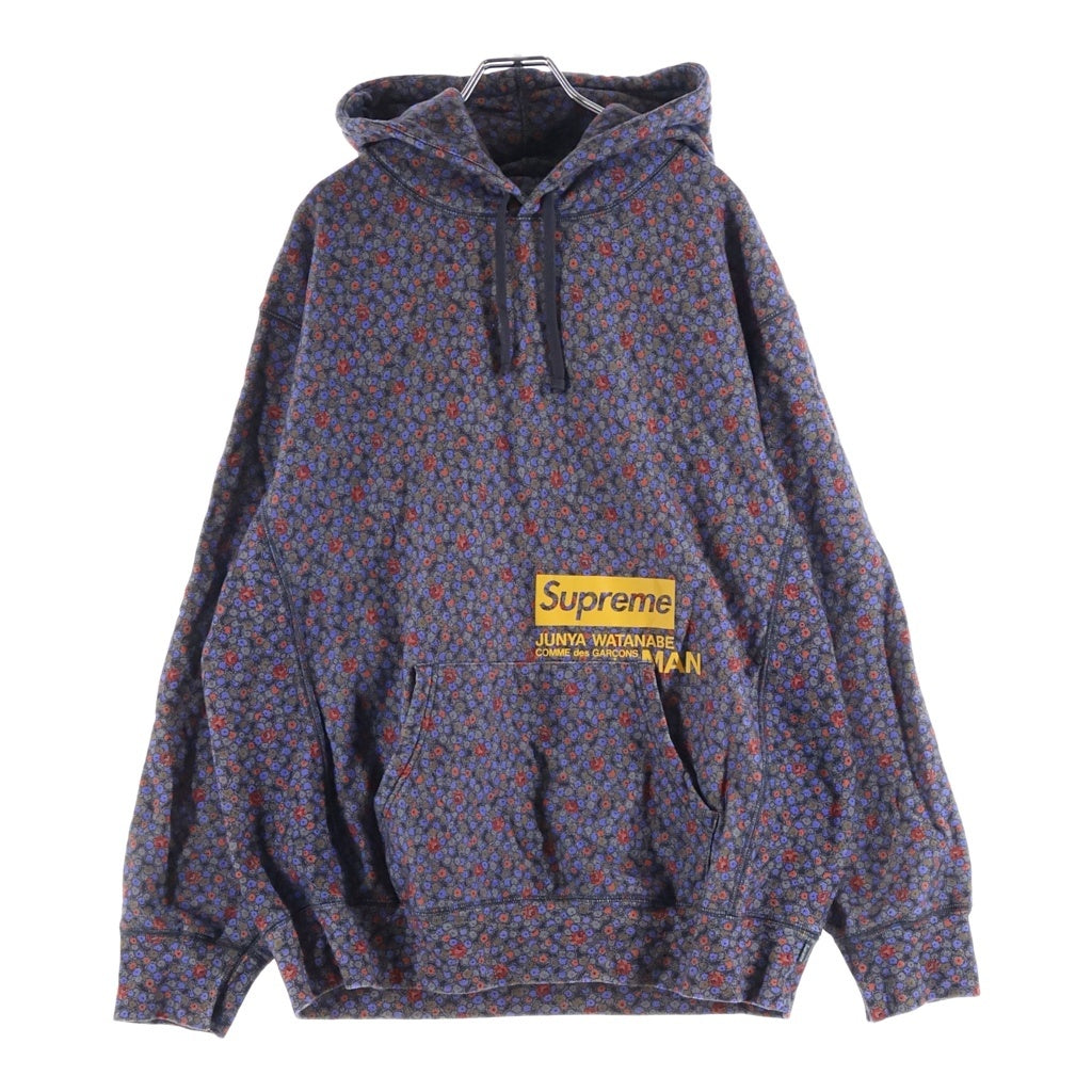 SUPREME(シュプリーム) 21AW ×JUNYA WATANABE COMME des GARCONS MAN Black Flowers Hooded Sweatshirt ジュンヤワタナベ フラワープリント プルオーバーフーデッドパーカー パープル