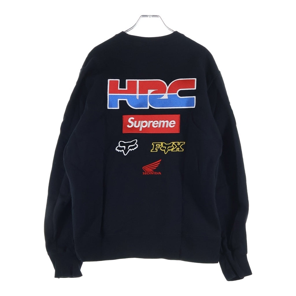SUPREME(シュプリーム) 19AW ×HONDA ×Fox Racing Crewneck ホンダ フォックスレーシング ロゴエンブロイダリー プルオーバークルーネックスウェットパーカー ブラック