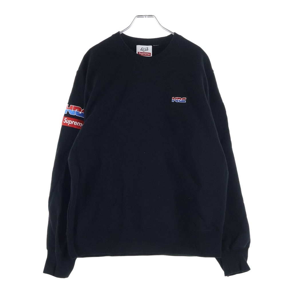 SUPREME(シュプリーム) 19AW ×HONDA ×Fox Racing Crewneck ホンダ フォックスレーシング ロゴエンブロイダリー プルオーバークルーネックスウェットパーカー ブラック