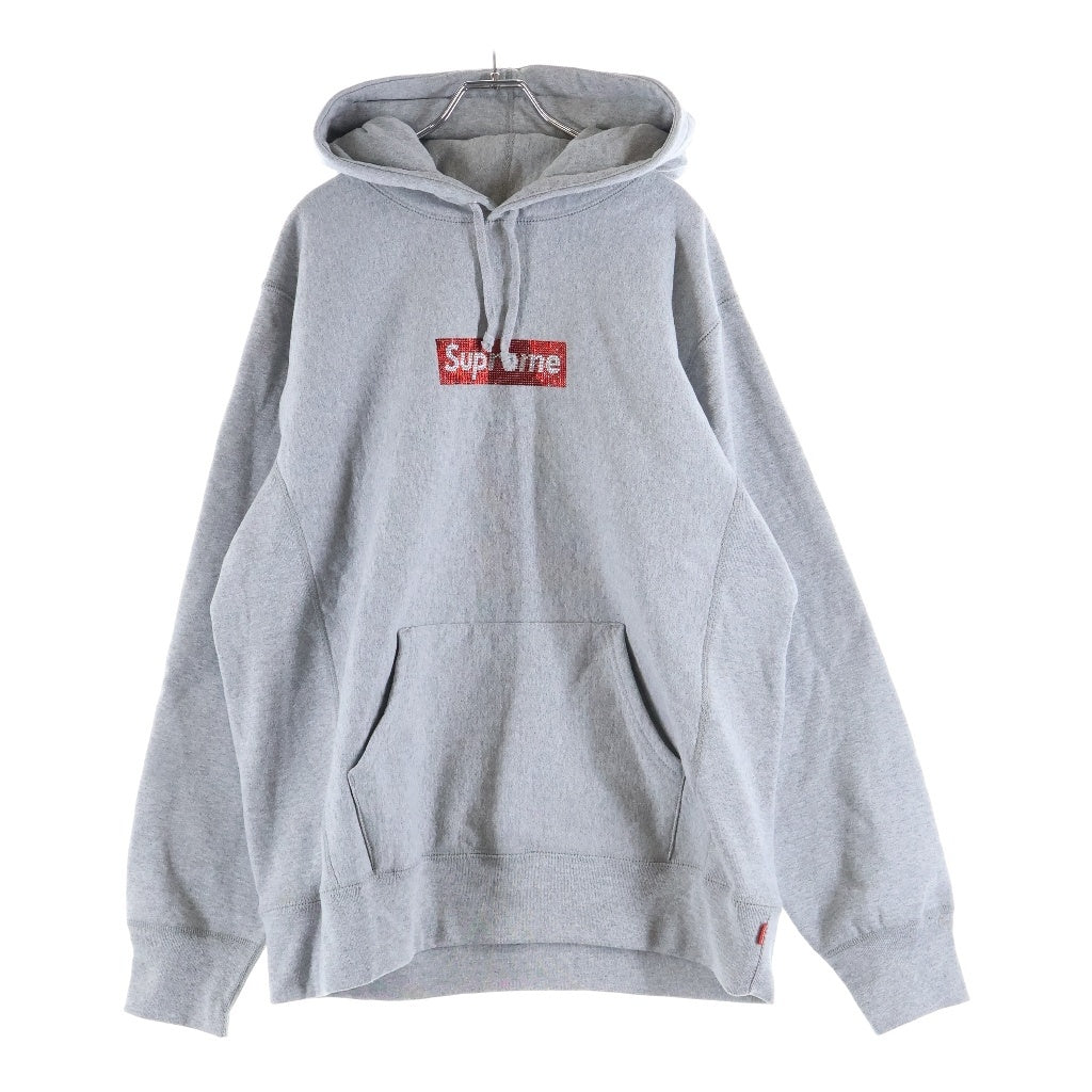 SUPREME(シュプリーム) 19AW ×SWAROVSKI Box Logo Hooded Sweatshirt スワロフスキー ボックスロゴ プルオーバーフーデッドスウェットパーカー グレー