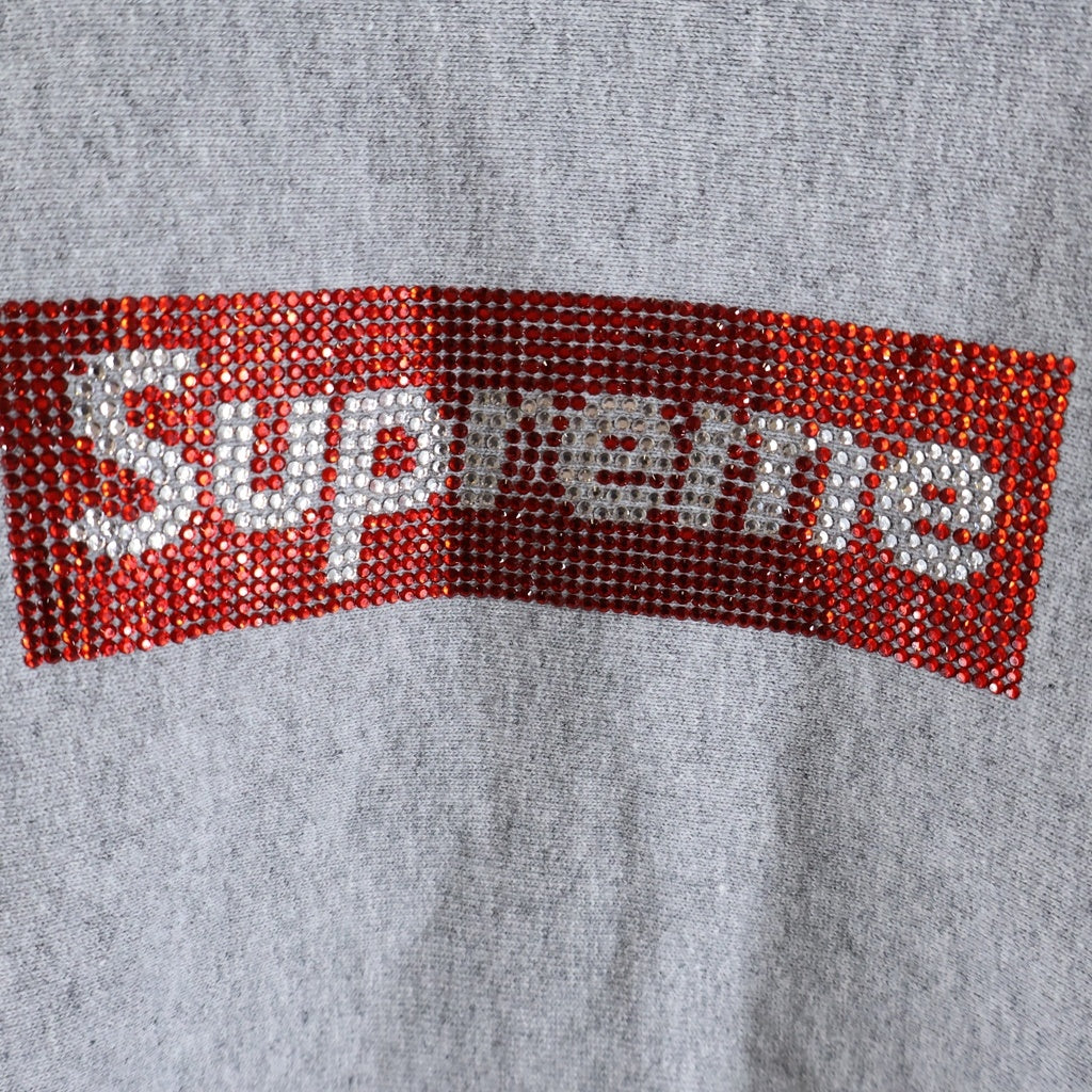 SUPREME(シュプリーム) 19AW ×SWAROVSKI Box Logo Hooded Sweatshirt スワロフスキー ボックスロゴ プルオーバーフーデッドスウェットパーカー グレー