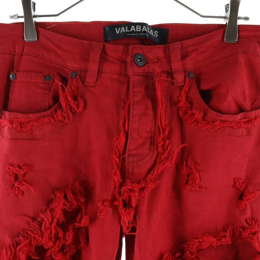 VALABASAS(ヴァラバサス) ダメージ加工 ボタンフライ スリムフィット フレアパンツ レッド