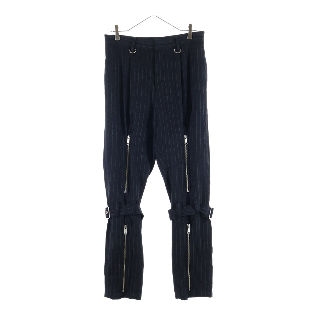 el conductorH(コンダクター) 25SS WOOL FRONT ZIP BONDAGE TROUSERS ウールフロントジップ ストライプ ボンテージトラウザーパンツ ブラック PD25SP07