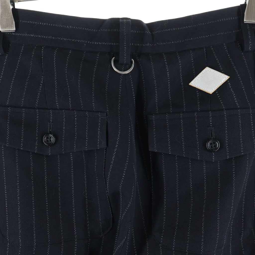 el conductorH(コンダクター) 25SS WOOL FRONT ZIP BONDAGE TROUSERS ウールフロントジップ ストライプ ボンテージトラウザーパンツ ブラック PD25SP07