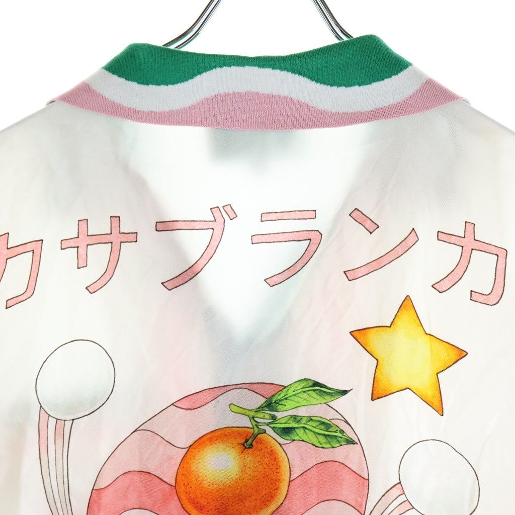 CASABLANCA(カサブランカ) 22SS Printed Shirt With Knit Collar 'Le Jeu De Ping Pong'卓球クラブプリント オープンカラー シルク半袖シャツ ホワイト/グリーン/ピンク MS22-SH-014