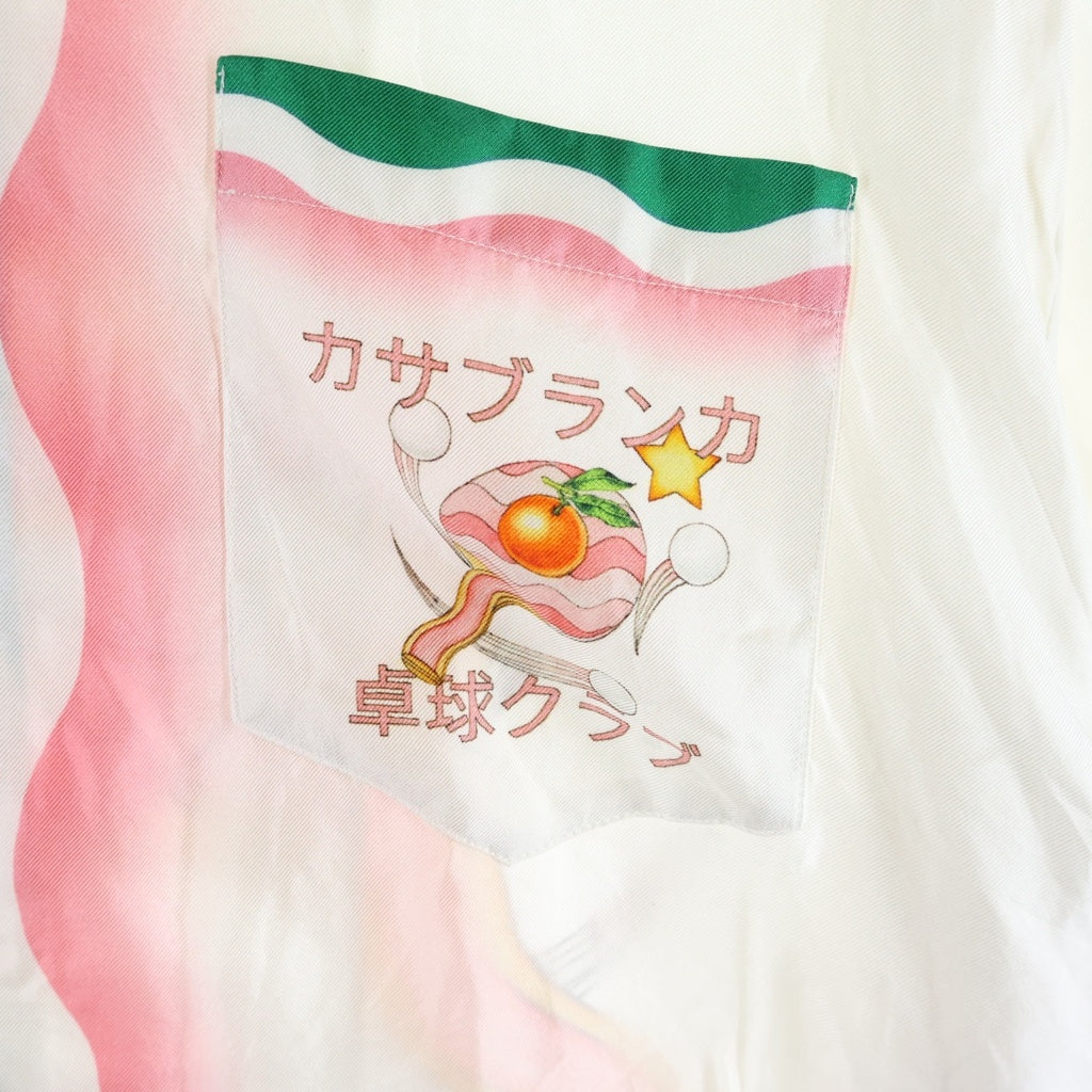 CASABLANCA(カサブランカ) 22SS Printed Shirt With Knit Collar 'Le Jeu De Ping Pong'卓球クラブプリント オープンカラー シルク半袖シャツ ホワイト/グリーン/ピンク MS22-SH-014