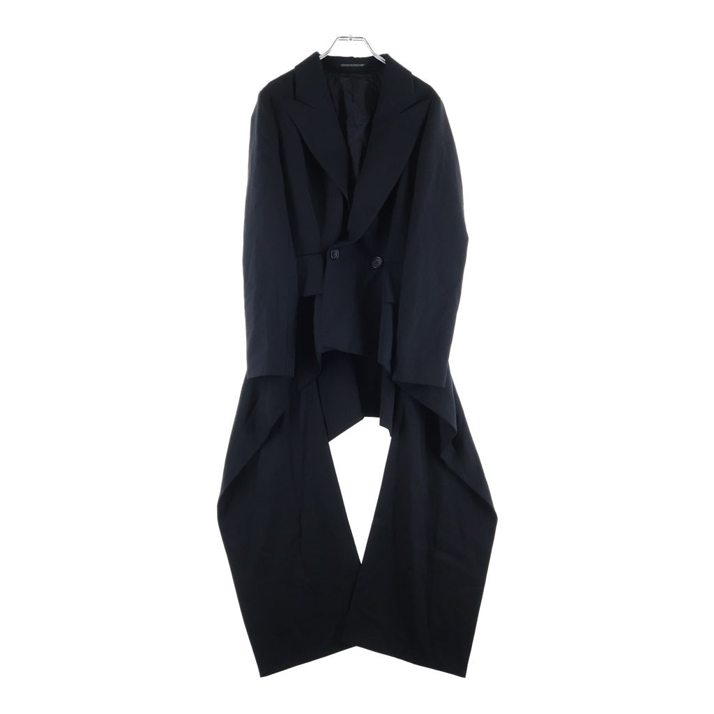 Yohji Yamamoto(ヨウジヤマモト) 24AW ロングドレープ ダブルブレスト テーラードジャケット ブラック FO-J65-101