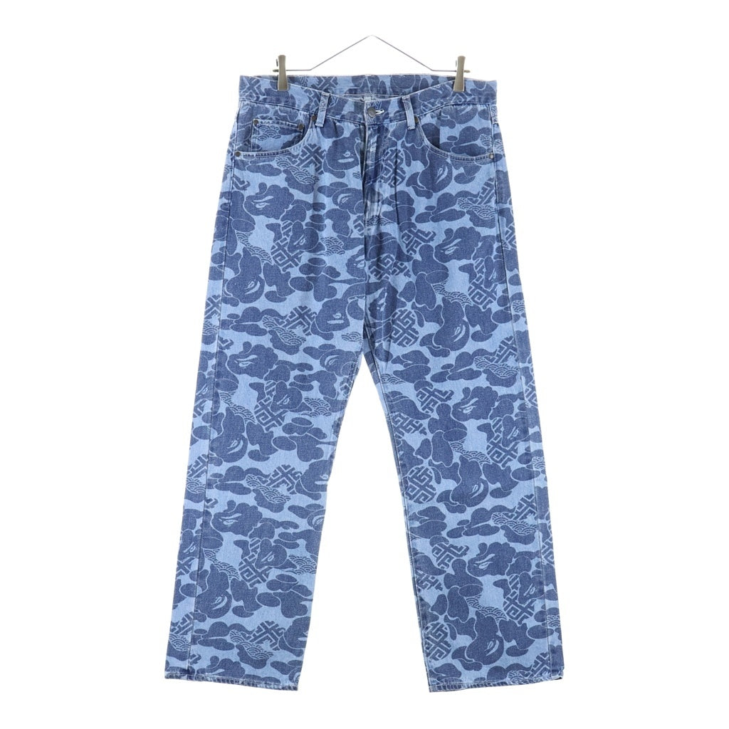 A BATHING APE(アベイシングエイプ) Blue Asia Camo Jeans ブルーアジアカモ 総柄 ストレートデニムパンツ インディゴ 001DPK201001M