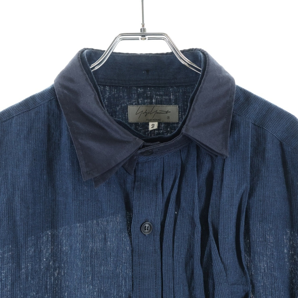 Yohji Yamamoto POUR HOMME(ヨウジヤマモト プールオム) 23SS PLEATS LINEN L/S SHIRT プリーツ リネン ロングスリーブシャツ ブルー HZ-B51-319