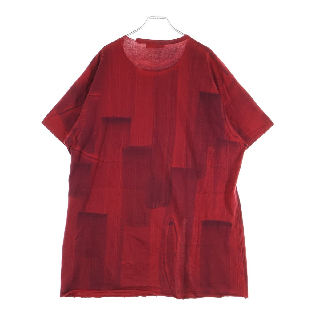 Yohji Yamamoto POUR HOMME(ヨウジヤマモト プールオム) 23AW フロントスリッド アシンメトリーデザイン クルーネック半袖Tシャツ カットソー レッド HJ-T26-072