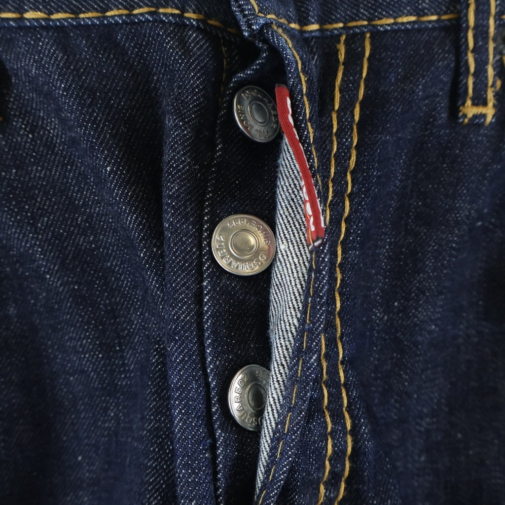 DSQUARED2(ディースクエアード) 16SS レザーロゴパッチ ボタンフライ デニムパンツ インディゴ S71LB0129 S30485