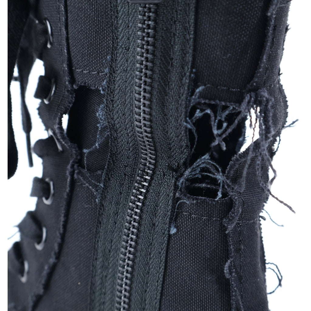 Yohji Yamamoto POUR HOMME(ヨウジヤマモト プールオム) 21AW ダメージ加工 キャンバス レースアップ ハイカットスニーカー ブラック HX-E03-060