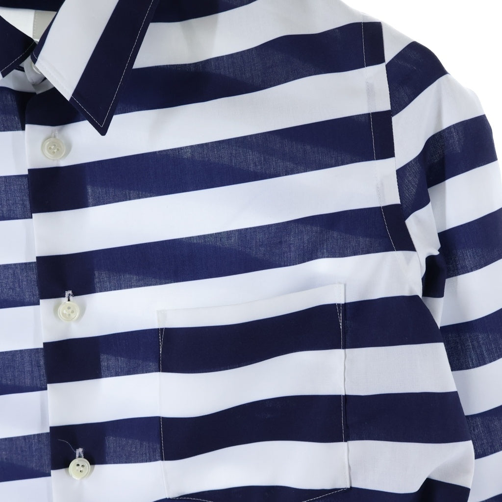JUNYA WATANABE COMME des GARCONS(ジュンヤワタナベ コムデギャルソン) 26SS SAMPLE サンプル アシンメトリー ツイスト切替デザイン 七分袖ボーダーシャツ ホワイト/ネイビー JQ-B007 レディース