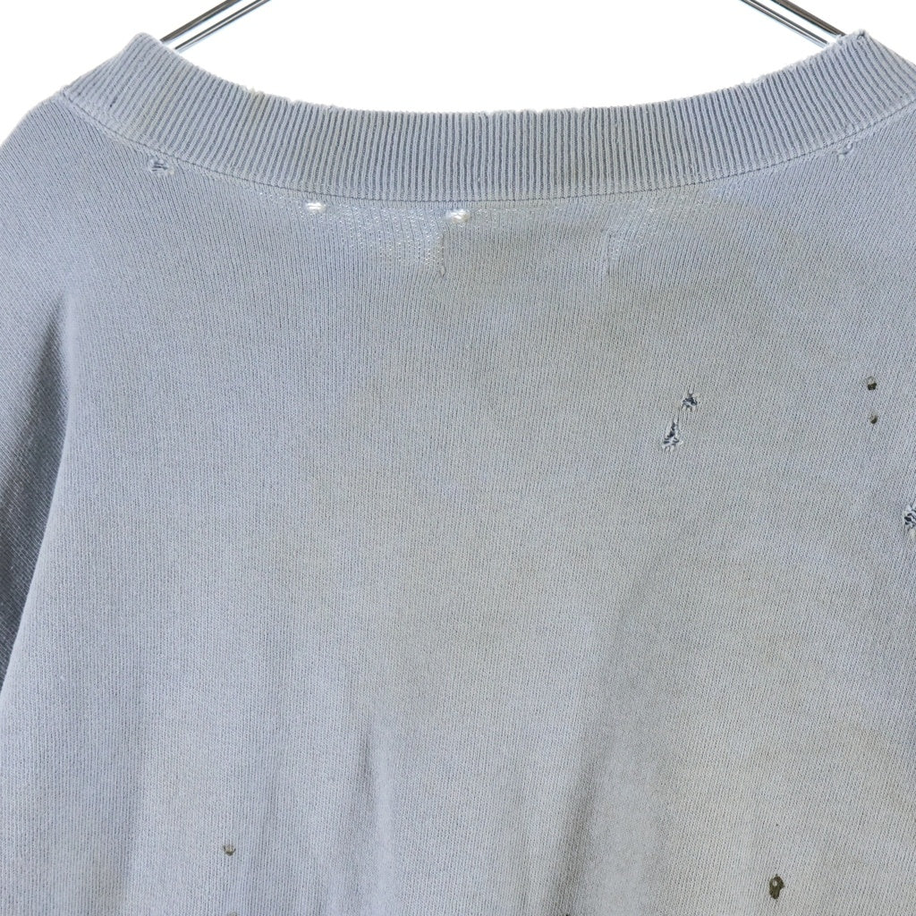 TTT_MSW(ティーモダンストリートウェア) 23AW CREW NECK SWEAT ダメージ加工 クルーネックスウェットトレーナー ライトブルー TTT-2023AW-CT03