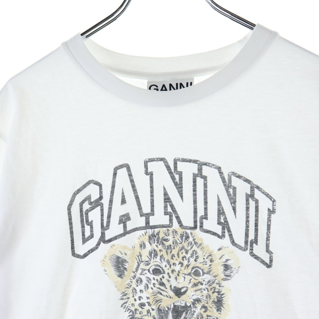GANNI(ガニー) Basic Jersey Leopard Relaxed T-shirt タイガープリント クルーネック半袖Tシャツ カットソー ホワイト レディース T4124