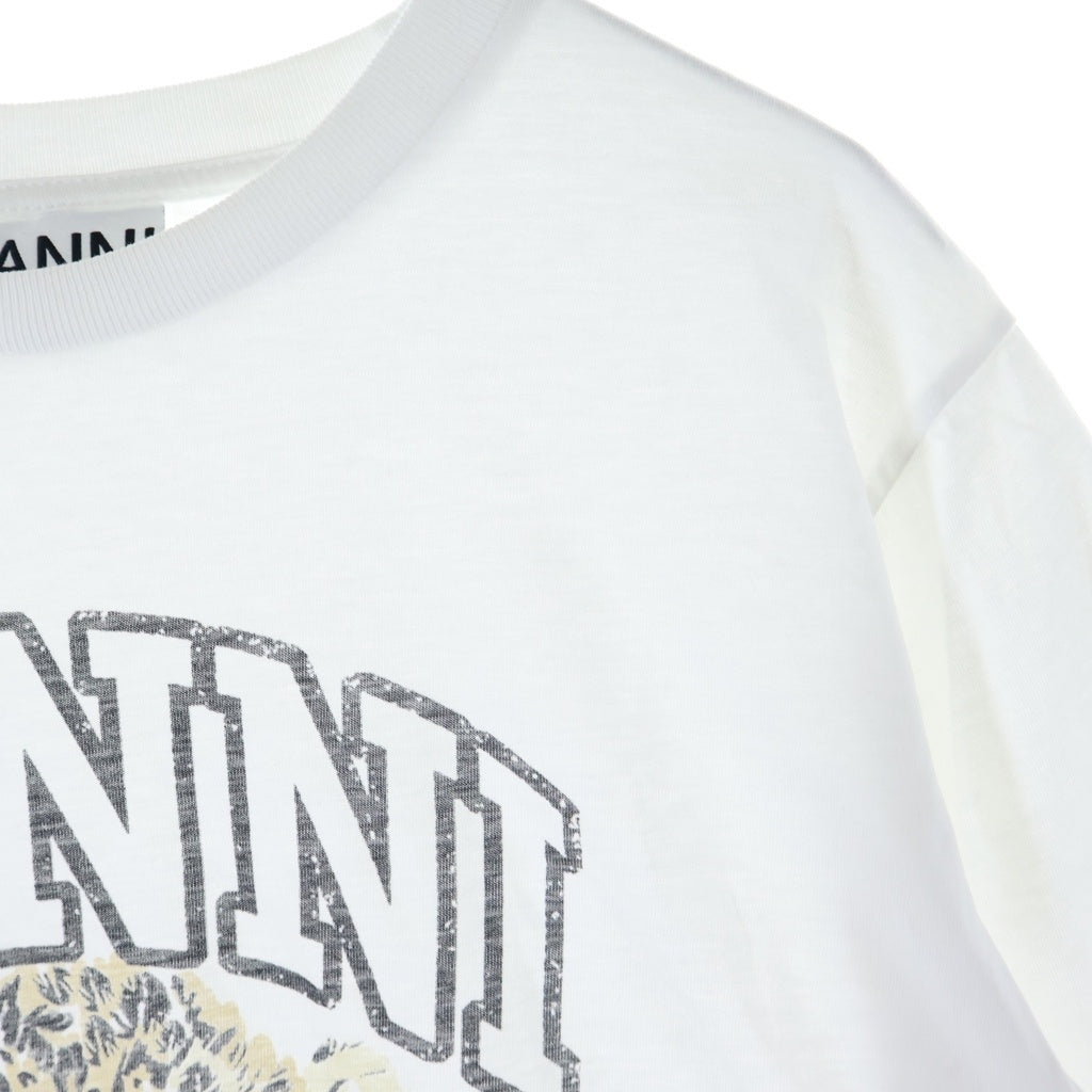 GANNI(ガニー) Basic Jersey Leopard Relaxed T-shirt タイガープリント クルーネック半袖Tシャツ カットソー ホワイト レディース T4124