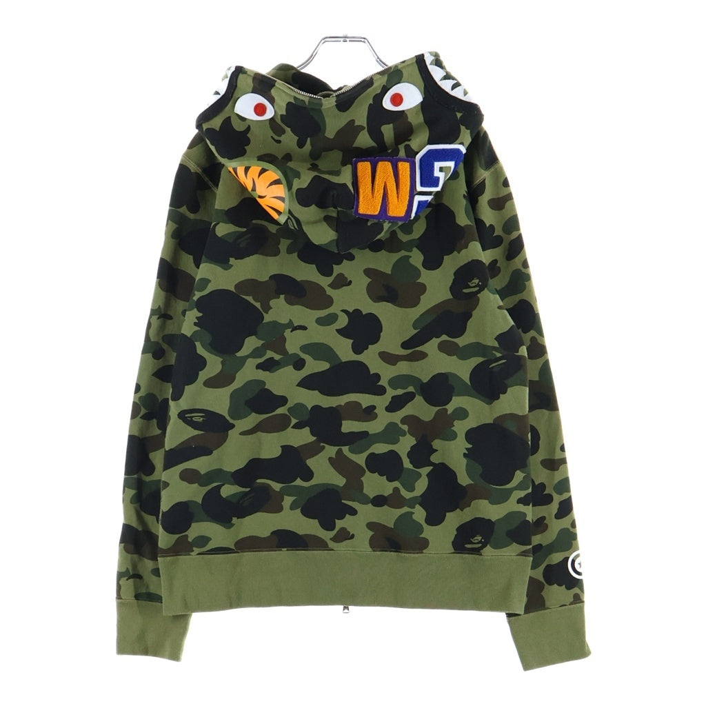 A BATHING APE(アベイシングエイプ) 1ST CAMO SHARK FULL ZIP HOODIE カモ柄 シャーク フルジップアップ フーデッド スウェット パーカー カーキ 001ZPJ801009M