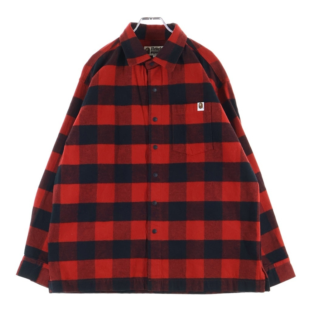 A BATHING APE(アベイシングエイプ) 23AW BLOCK CHECK SHIRT ブロックチェック 長袖ネルシャツ レッド 001SHJ801003M