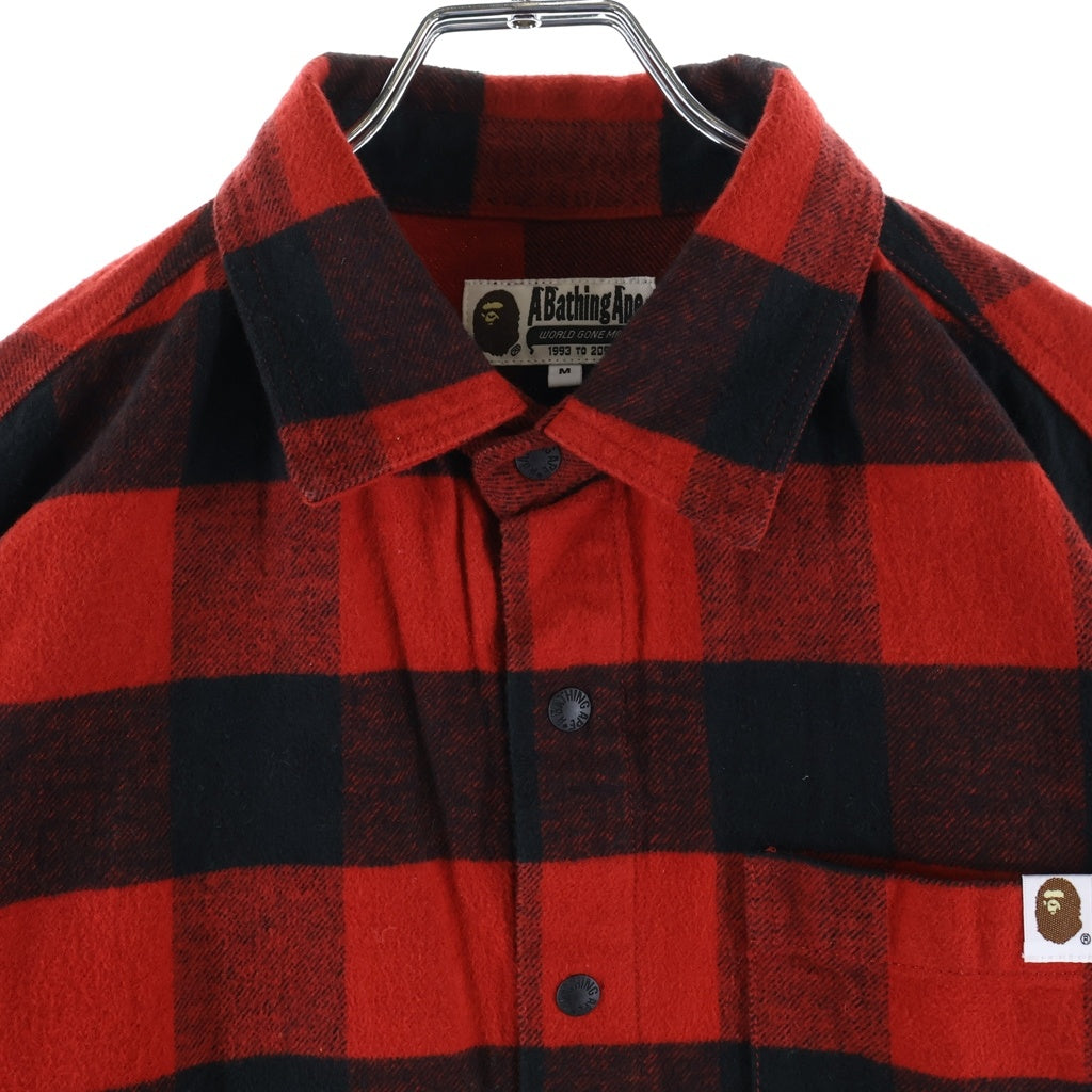 A BATHING APE(アベイシングエイプ) 23AW BLOCK CHECK SHIRT ブロックチェック 長袖ネルシャツ レッド 001SHJ801003M