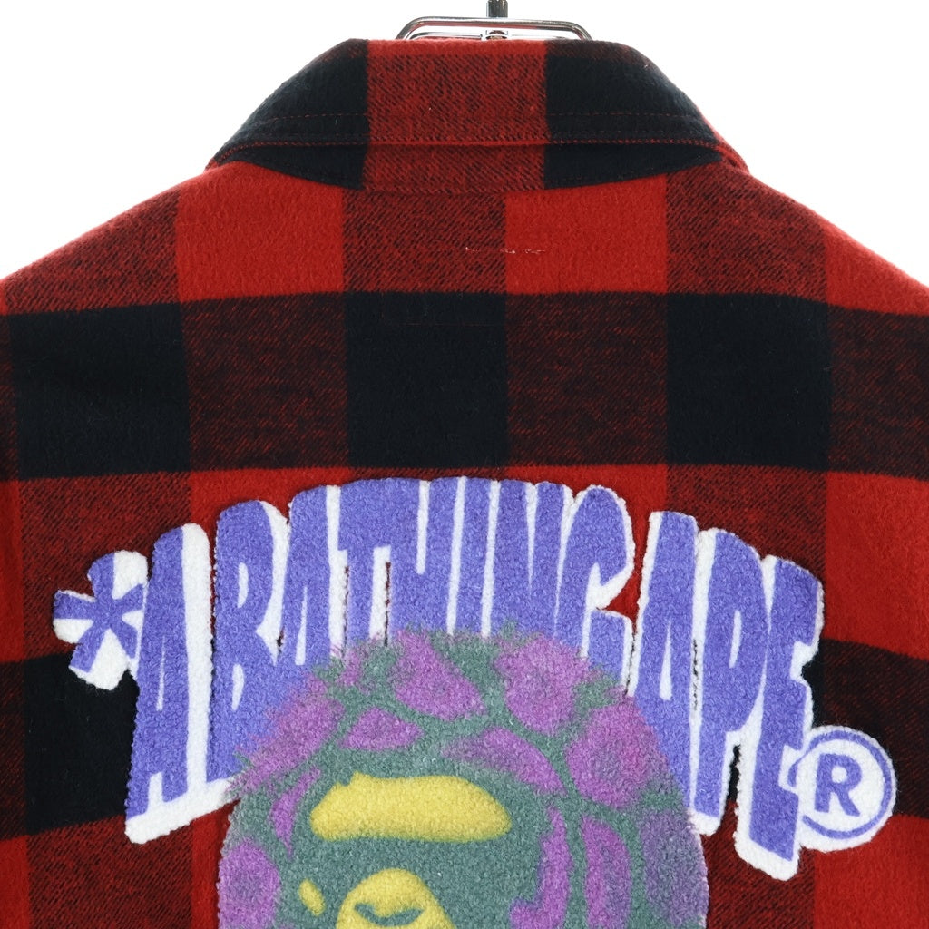 A BATHING APE(アベイシングエイプ) 23AW BLOCK CHECK SHIRT ブロックチェック 長袖ネルシャツ レッド 001SHJ801003M