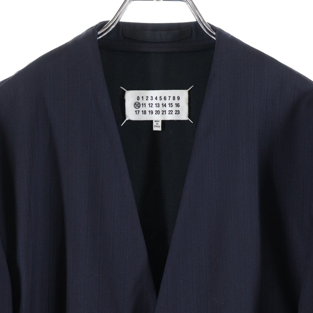 Maison Margiela(メゾンマルジェラ) 20SS ウール ストライプ ノーカラージャケット ネイビー S50BN0435