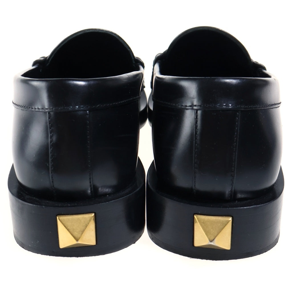 VALENTINO(ヴァレンティノ) GOLD ROMAN STUD LEATHER LOAFERS ゴールドローマンスタッズ装飾 レザーローファー レザーシューズ レディース ブラック WW2S0CJ0