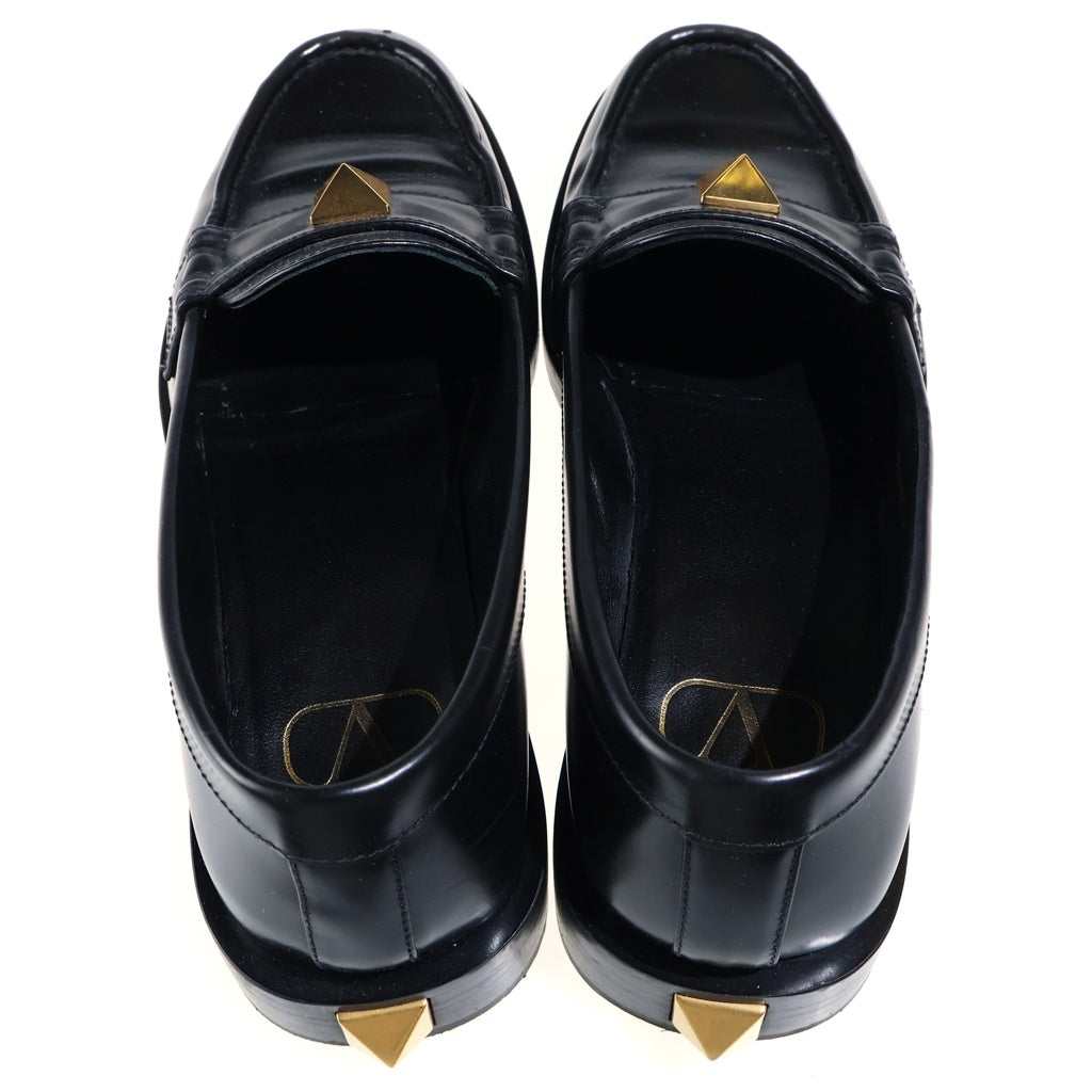 VALENTINO(ヴァレンティノ) GOLD ROMAN STUD LEATHER LOAFERS ゴールドローマンスタッズ装飾 レザーローファー レザーシューズ レディース ブラック WW2S0CJ0