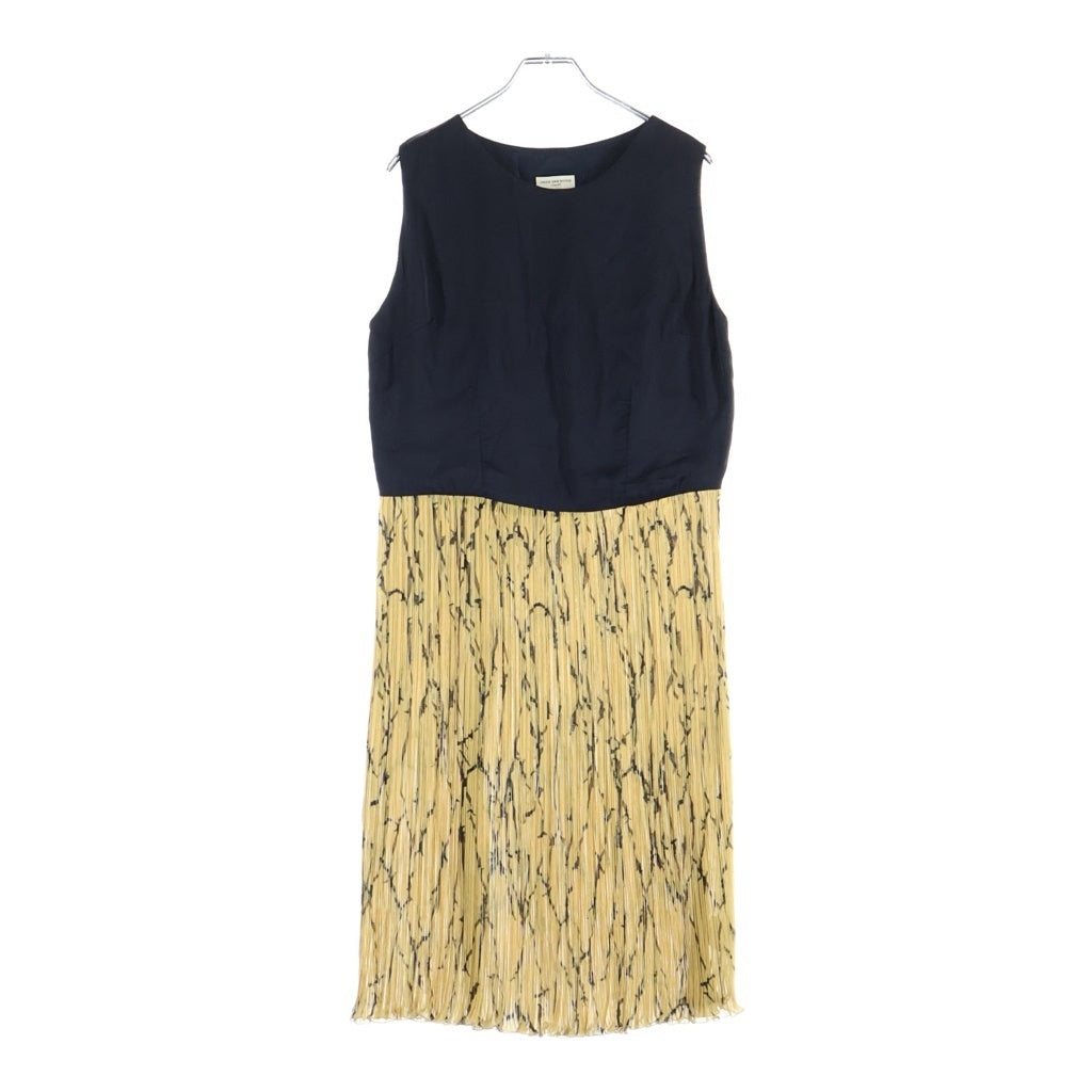DRIES VAN NOTEN(ドリスヴァンノッテン) バイカラープリーツ ノースリーブ ミディワンピース レディース ブラック/イエロー