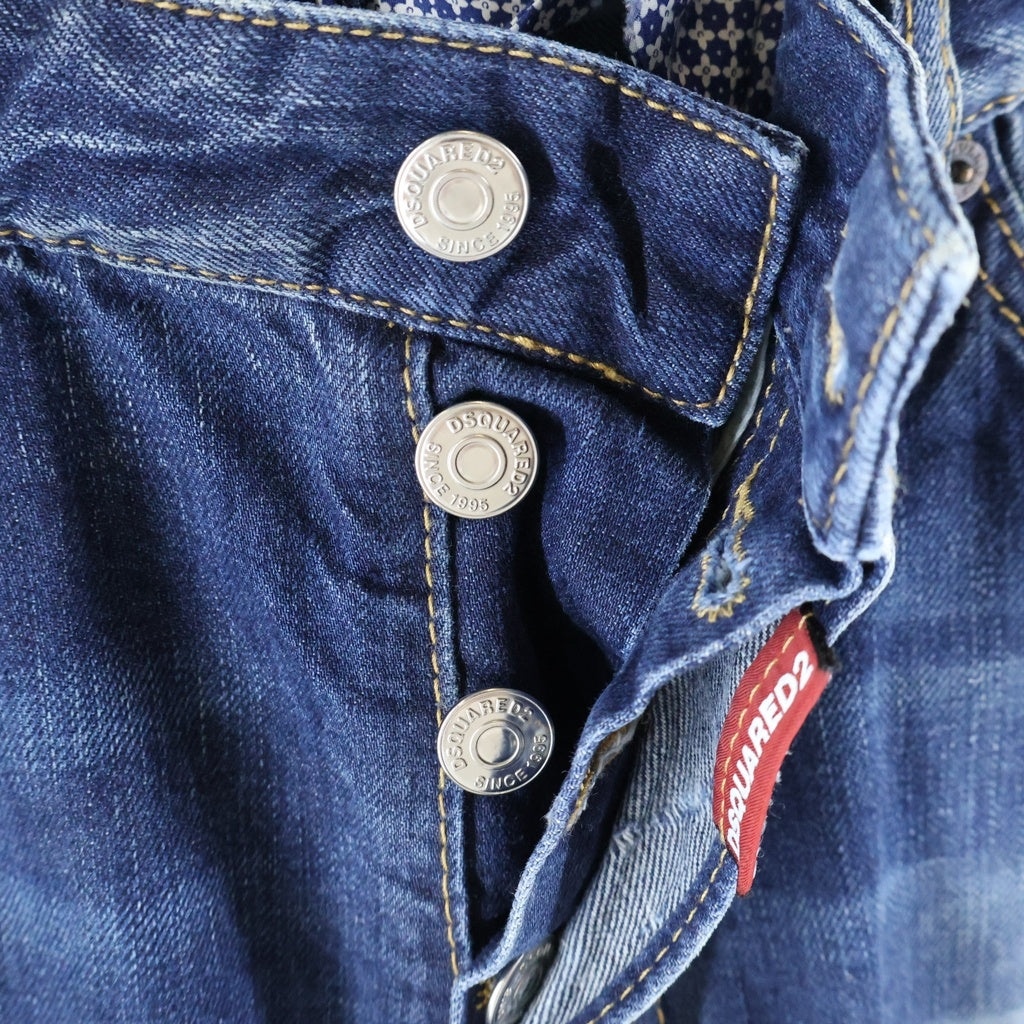 DSQUARED2(ディースクエアード) WORKWEAR JEAN ワークウェアジーン ダメージ リペア加工 レイヤードドッキング ストレッチデニムパンツ インディゴ S71LA0821 S30309